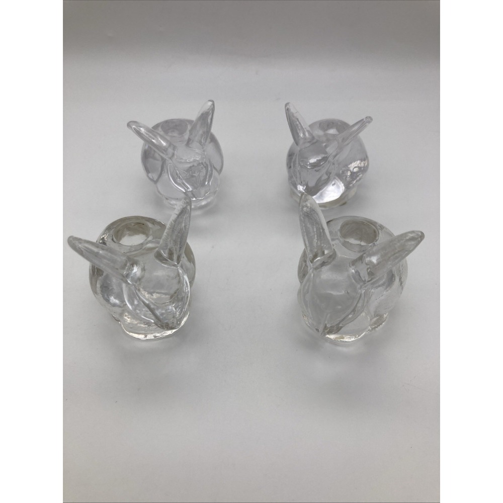 4 Vintage Biedermann Clear Glass Rabbit Small Taper Candle Holder Taiwan 2"